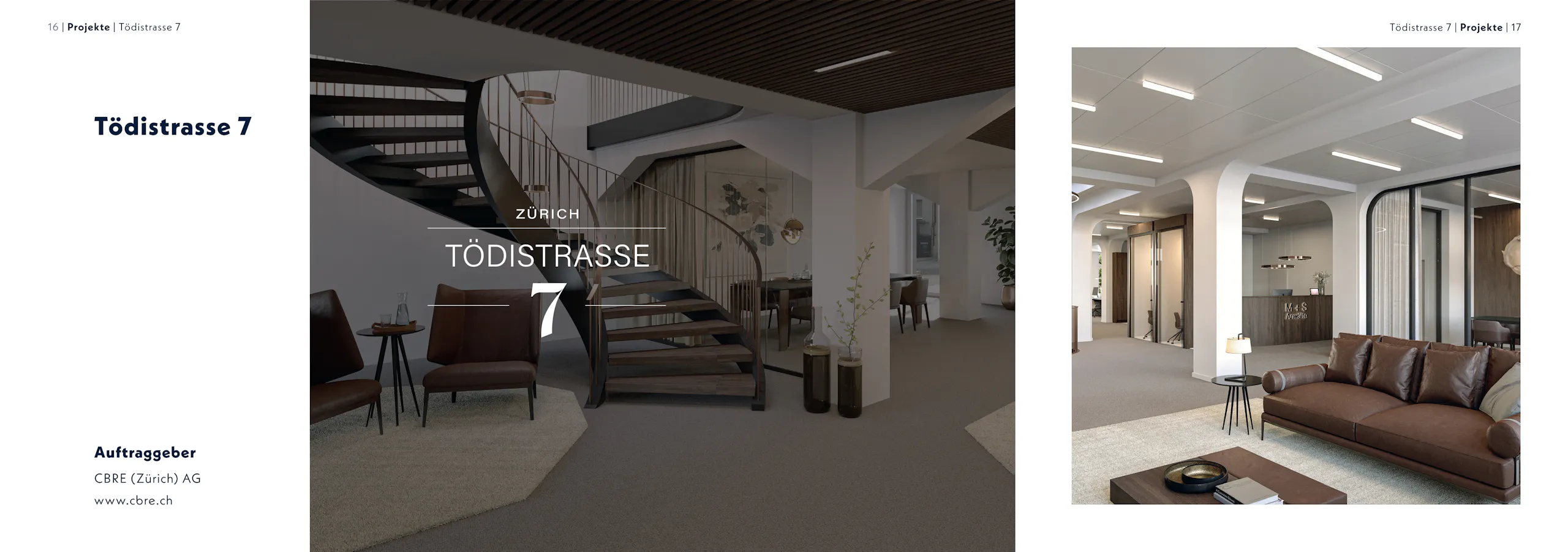 Tödistrasse 7 Zürich – Branding & virtueller 360°-Rundgang, Broschüre Seite 1