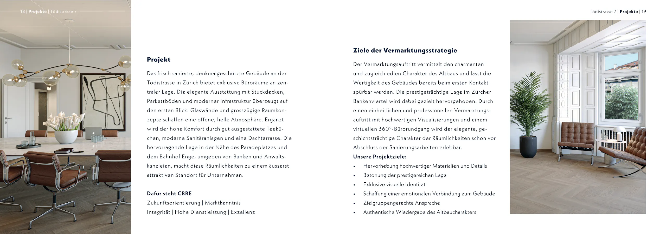 Tödistrasse 7 Zürich – Branding & virtueller 360°-Rundgang, Broschüre Seite 2