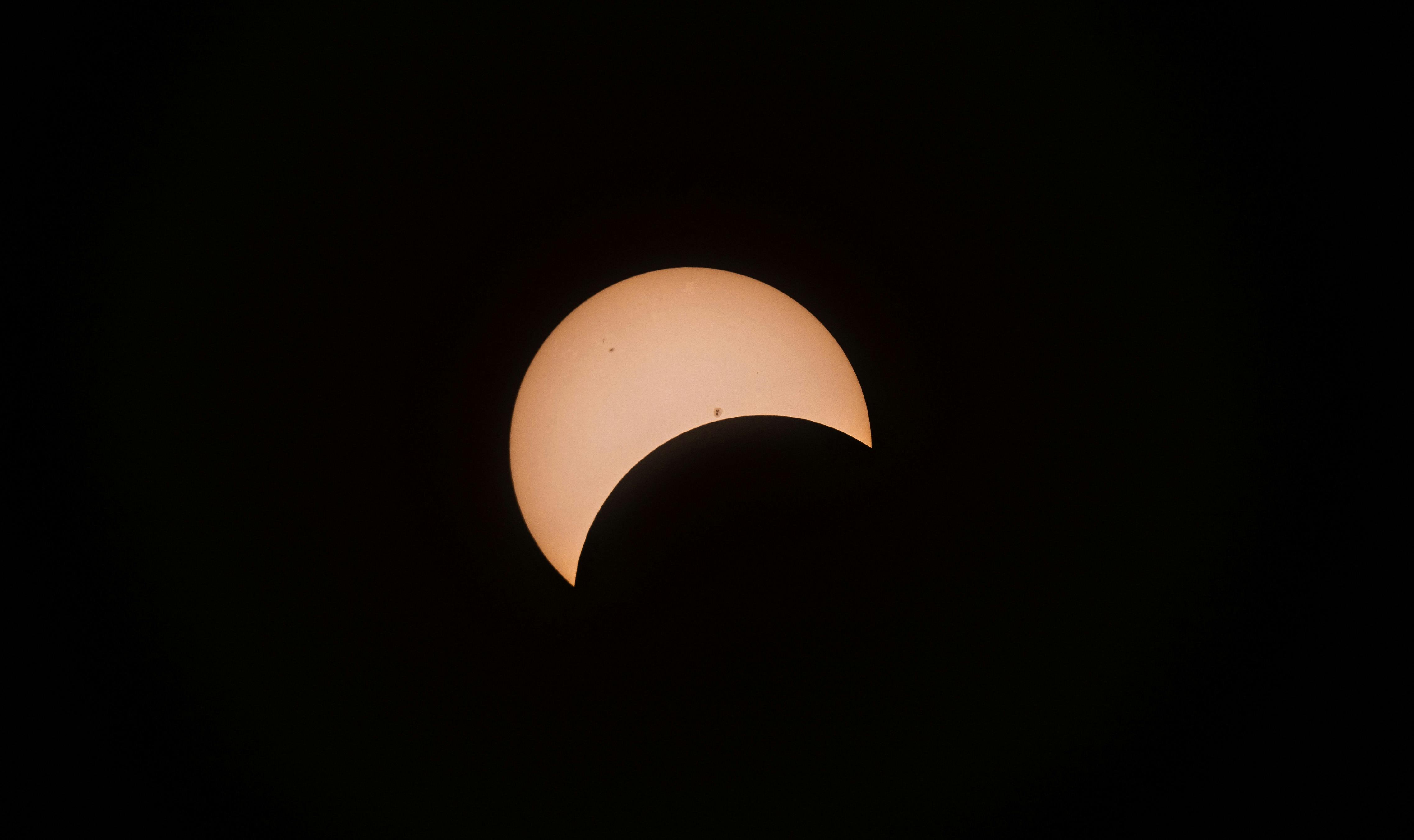 Sunspot during the partial phase of the total solar eclipse of April 8, 2024. Credit: Sævar Helgi Bragason