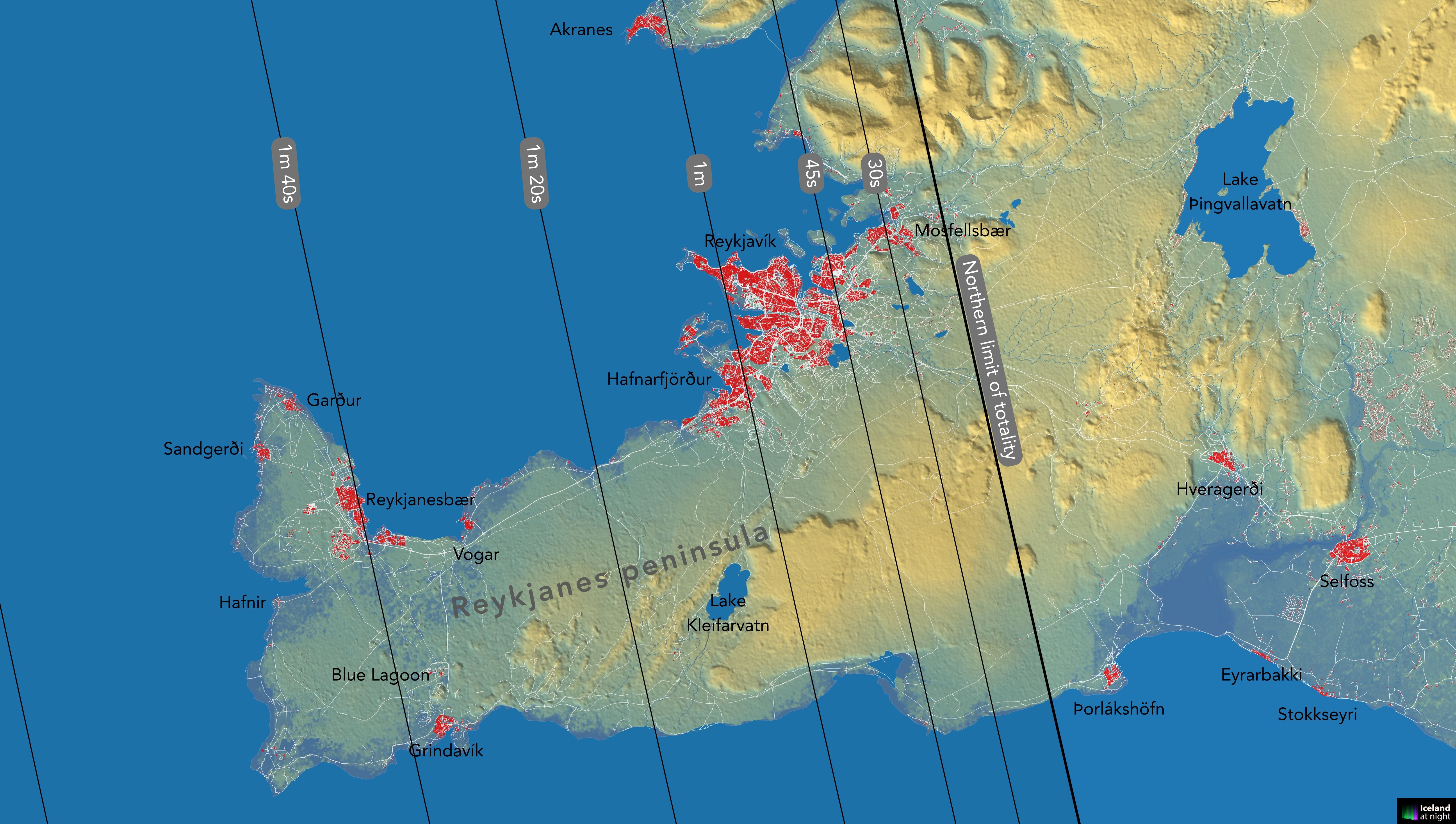Maps Of Iceland For The 2026 Total Solar Eclipse Eclipse 2026 Total Eclipse Reykjanes Peninsula 