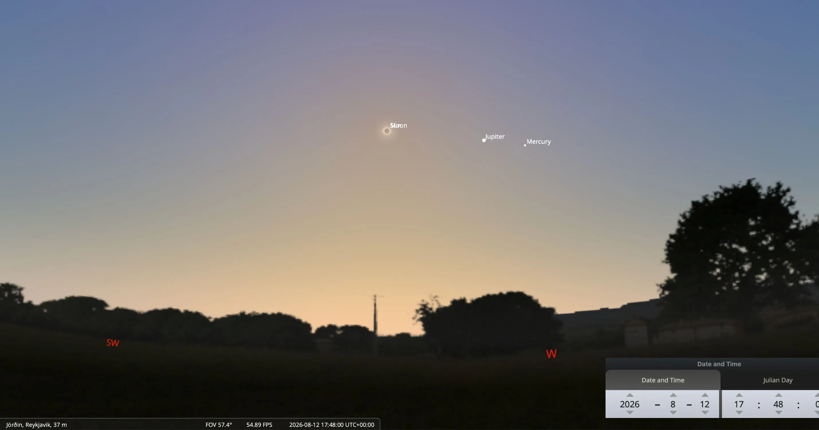 Sun's position on August 12, 2026