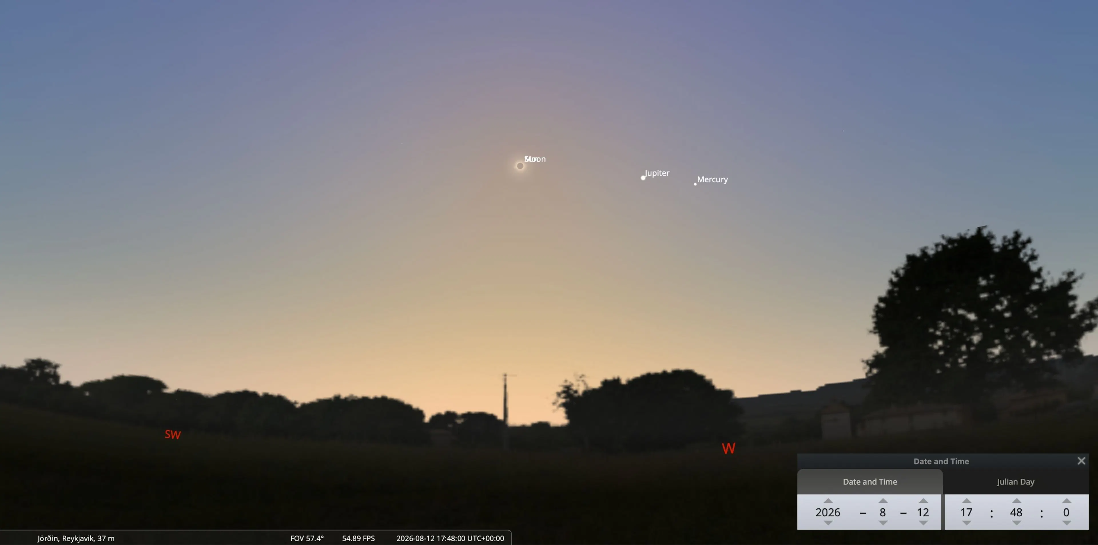 Sun's position on August 12, 2026