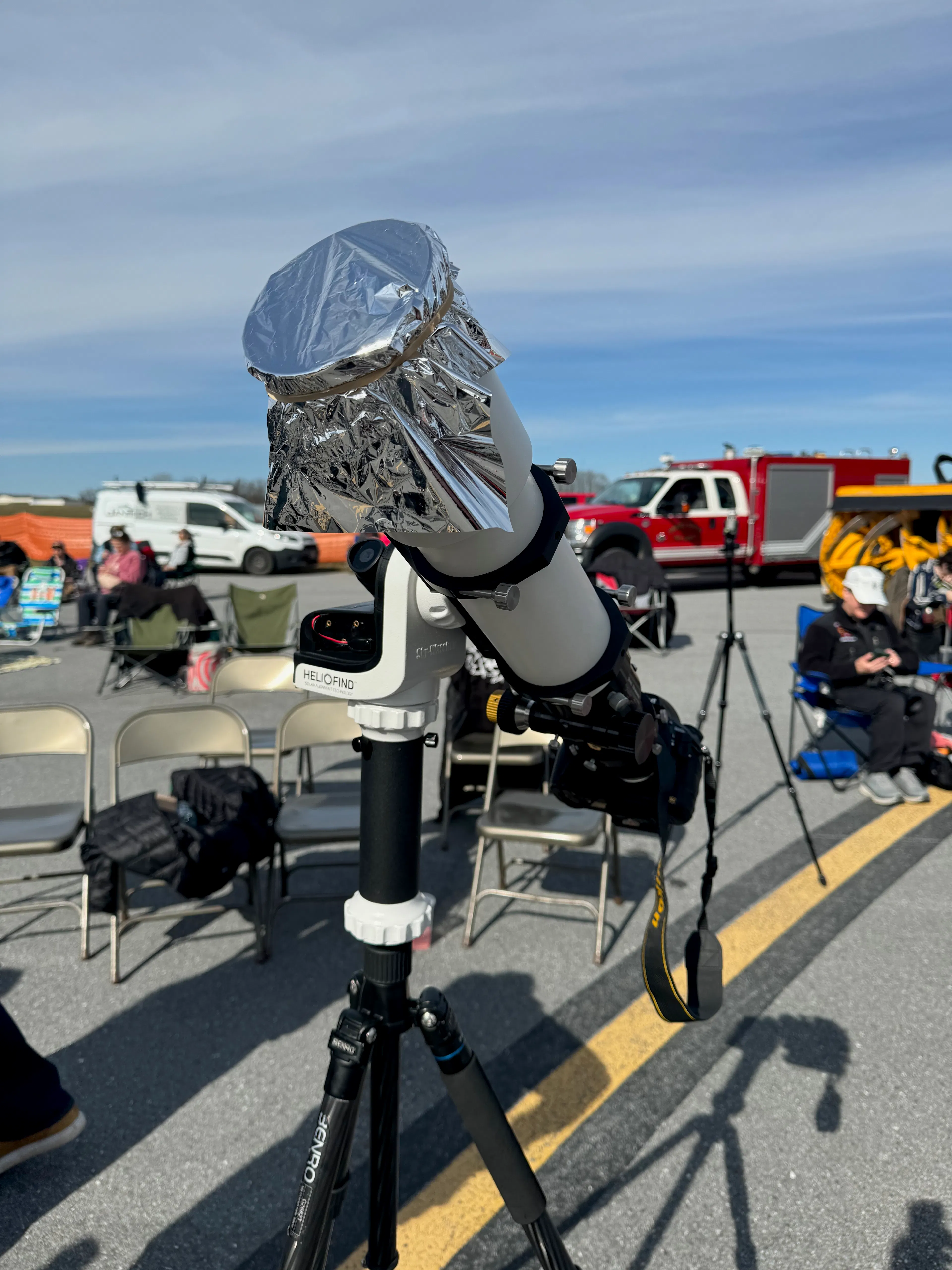 AstroSolar filter frá Baader Planetarium á sjónauka í sólmyrkvanum 8. apríl 2024 í Bandaríkjunum. Mynd: Sævar Helgi Bragason