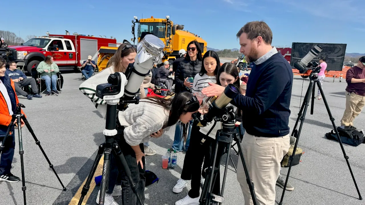 Solar observing during partial phase of the April 8, 2024 total solar eclipse in Burlington, Vermont. Credit: Linda Pizzuti Henry