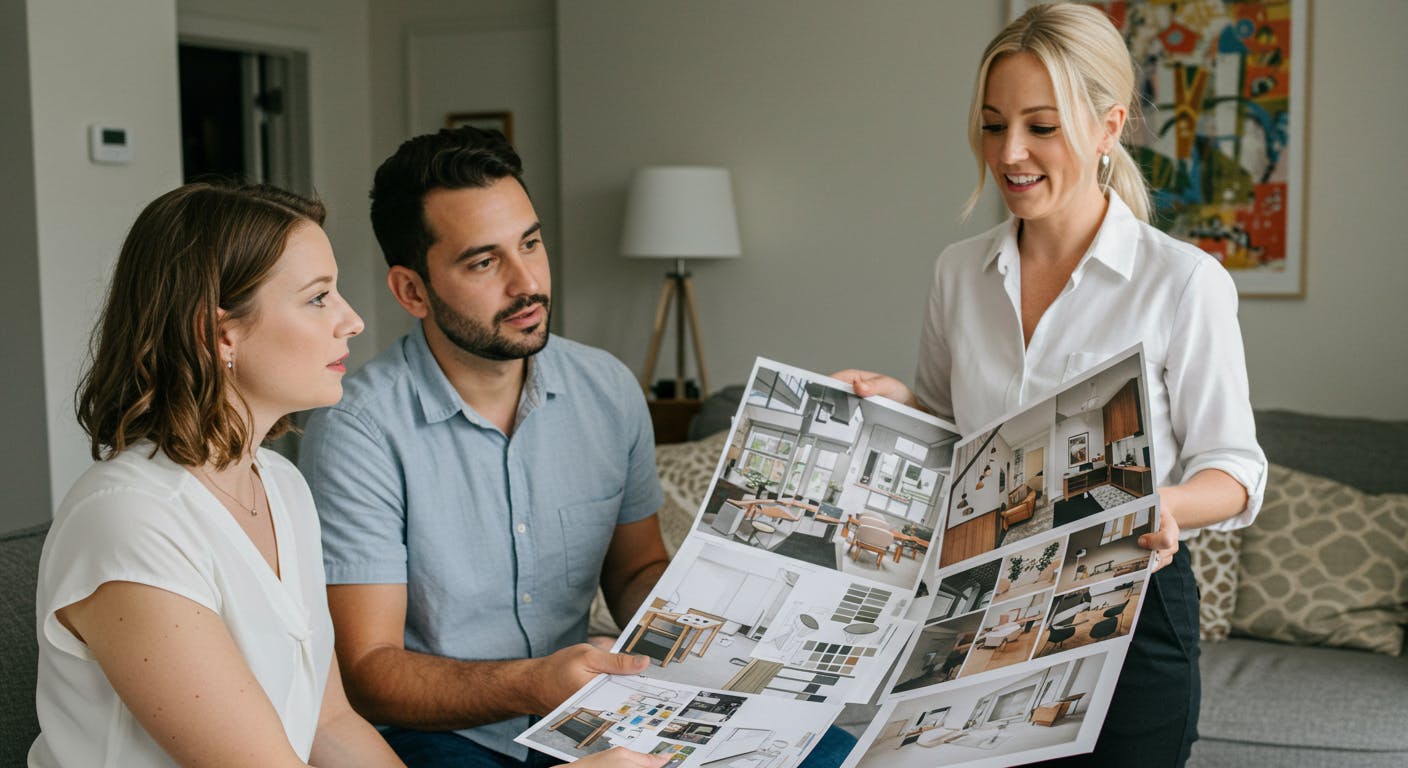 Interior designer from Eclipse Design meeting with clients at home to plan their dream space.