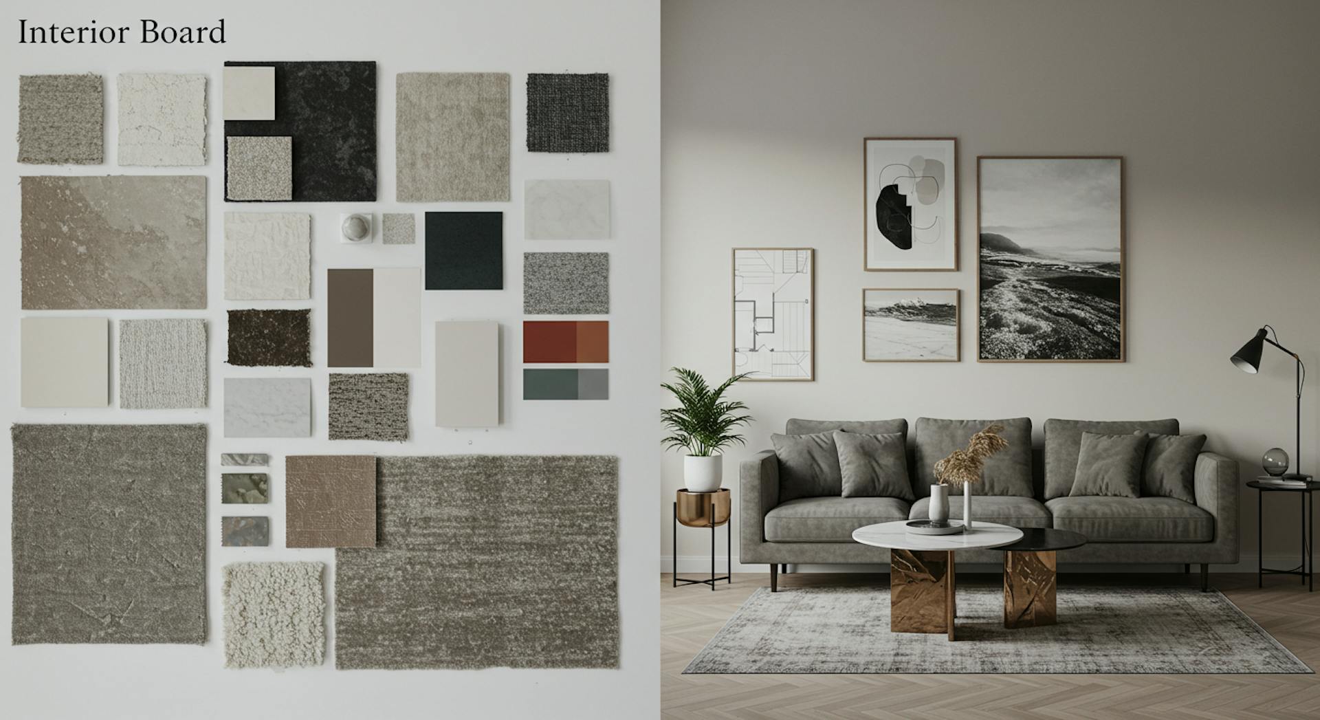 Mood board and project materials prepared for a holistic home design, showing no improvisation.