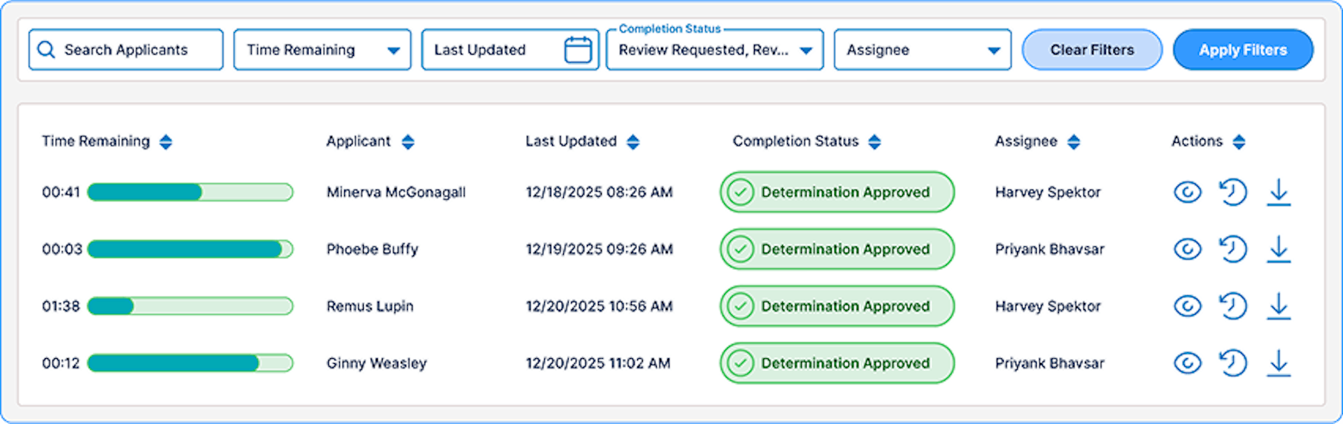 UI of Applicant Management
