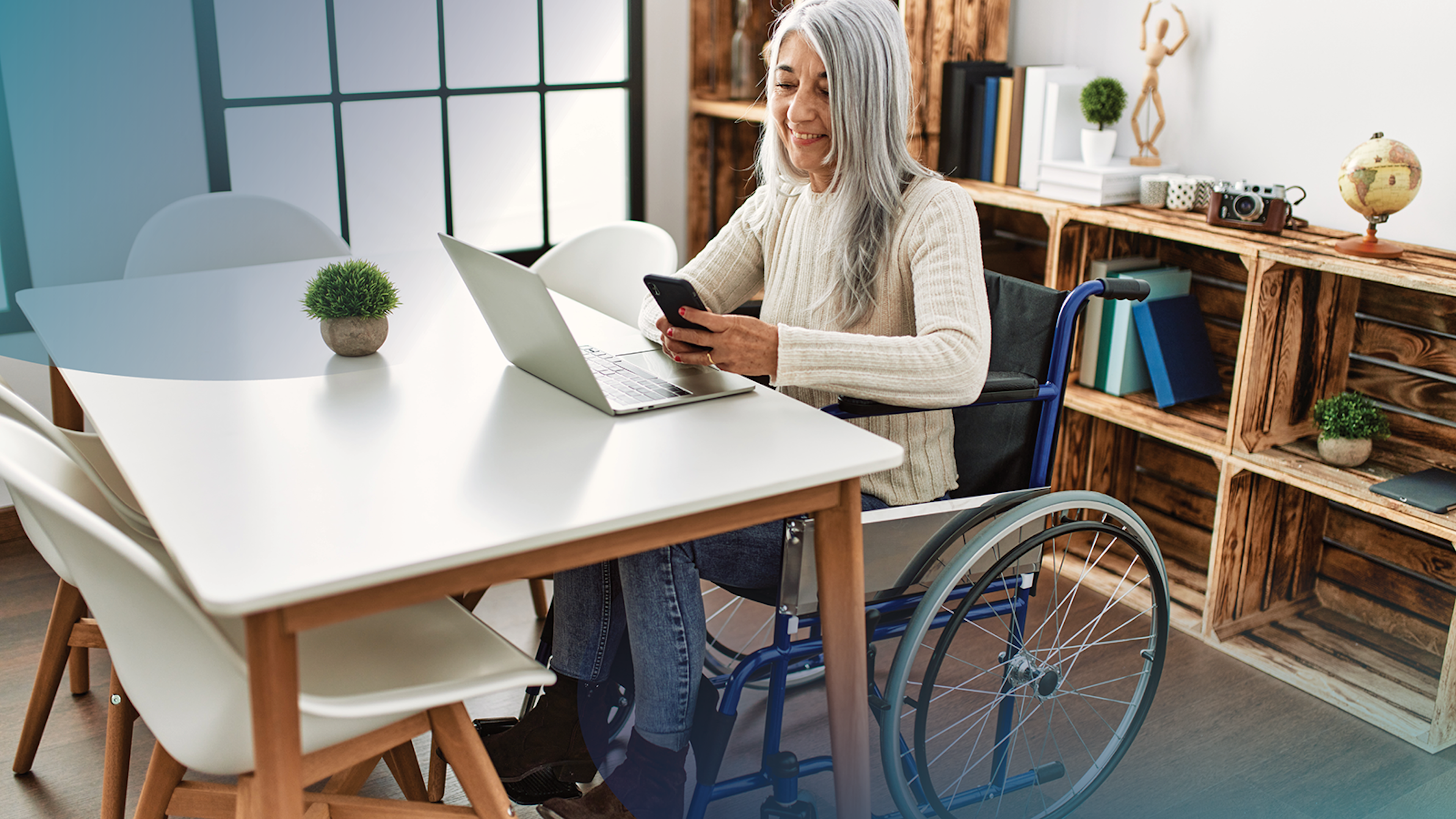 Women in wheelchair in front of computer