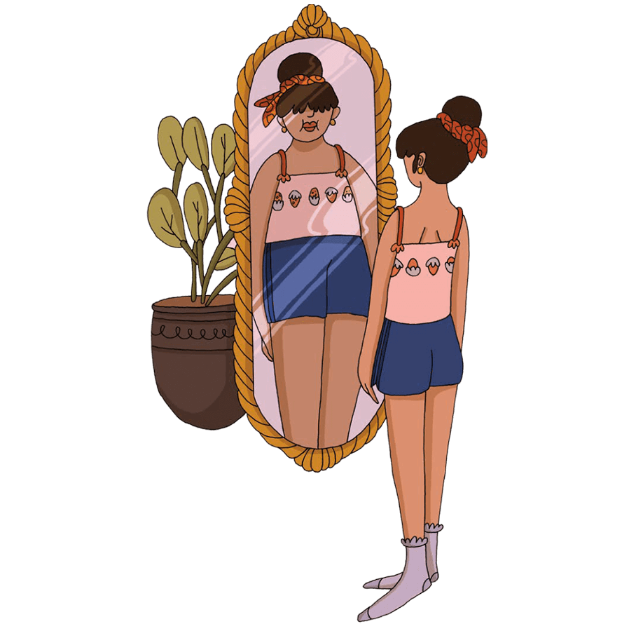 Girl in front of a mirror underscoring the importance of body perception