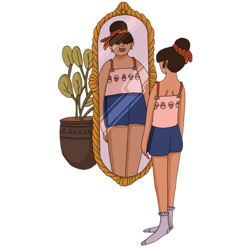 Girl in front of a mirror underscoring the importance of body perception