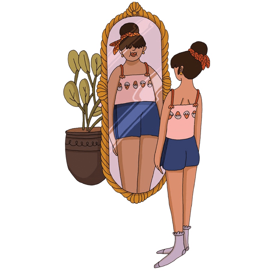 Girl in front of a mirror underscoring the importance of body perception