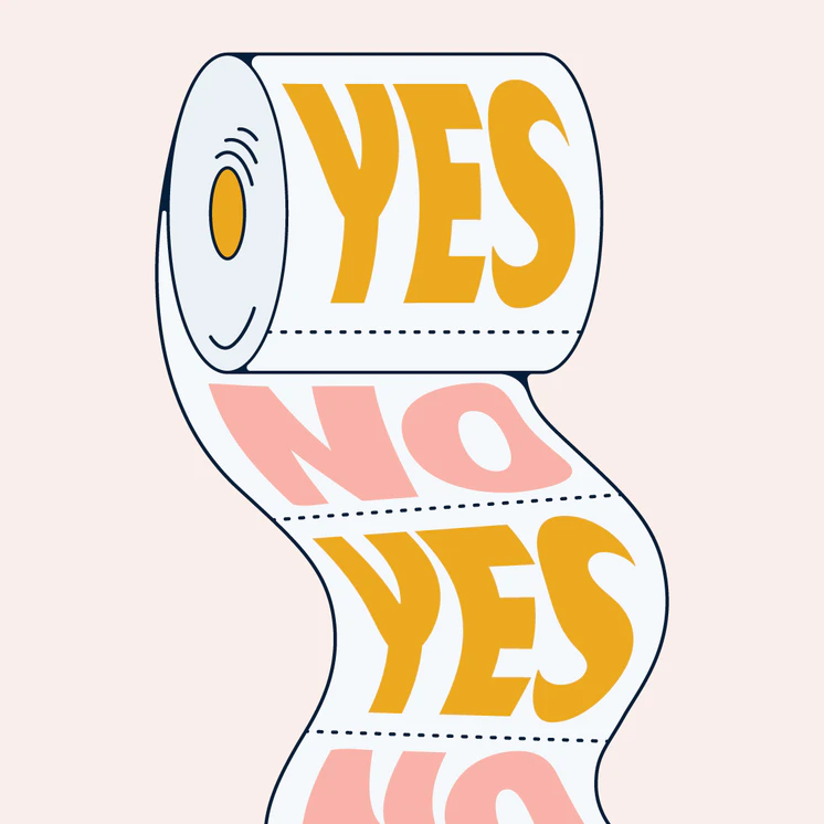 Toilet roll printed with yes and no