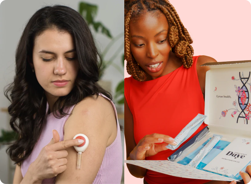 Two women using a Daye at-home collection kit