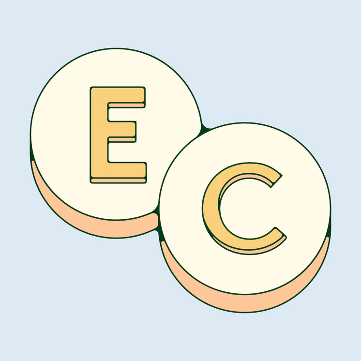 Two pills marked E and C