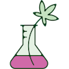 a flask with a purple fluid a green flower coming out of the flask to signify lab testing 