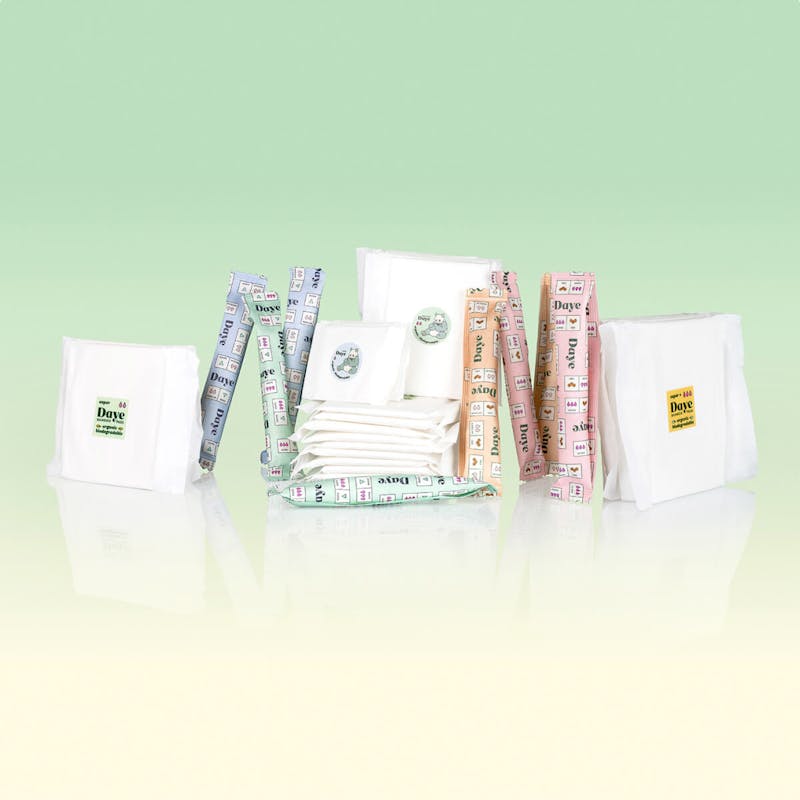 Organic Daye tampons and pads made of natural, toxin-free, dye-free fibres