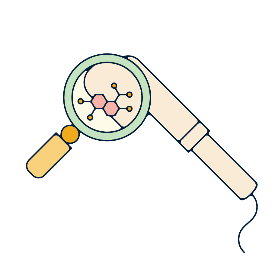A tampon under a magnifying glass.