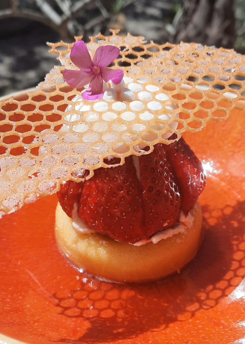 Tartelette à la fraise du restaurant L'Atelier, l'Art des Mets, labellisé 2 macarons Écotable
