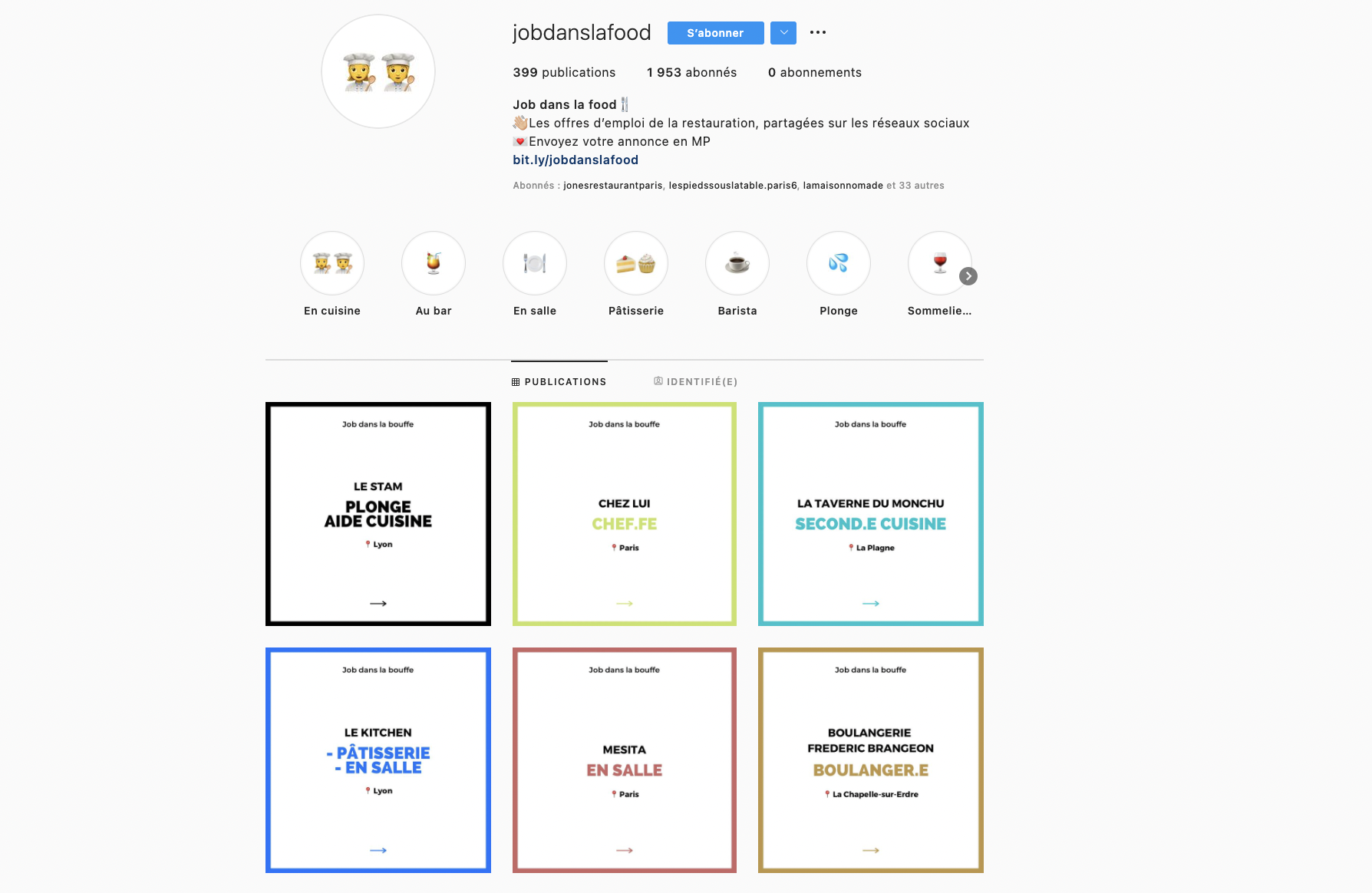jobs dans la food instagram recrutement