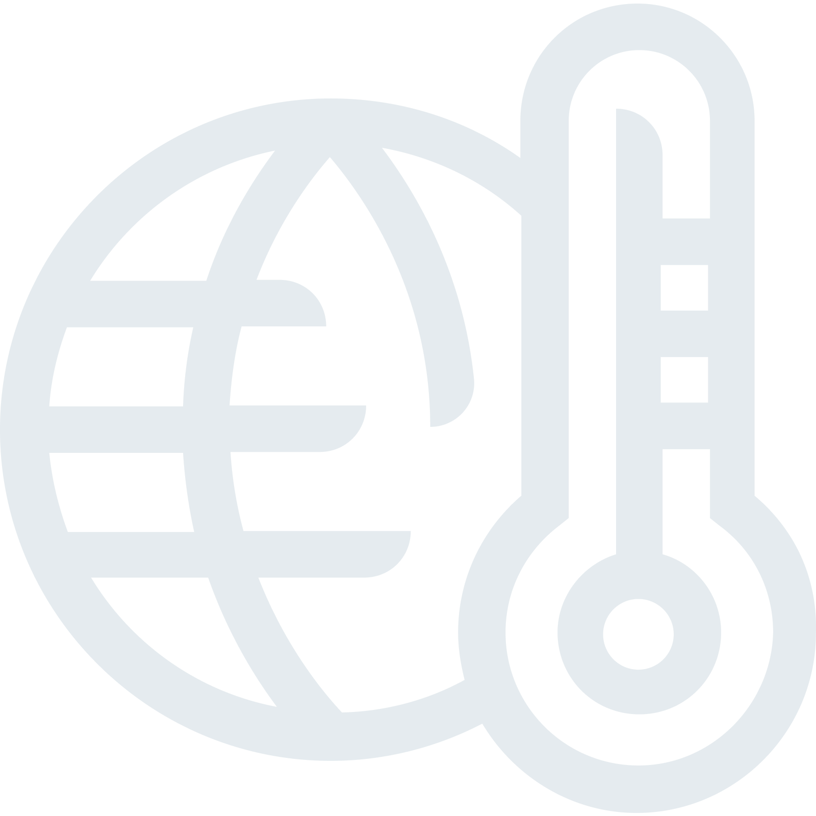 Icon of a thermometer next to a globe.