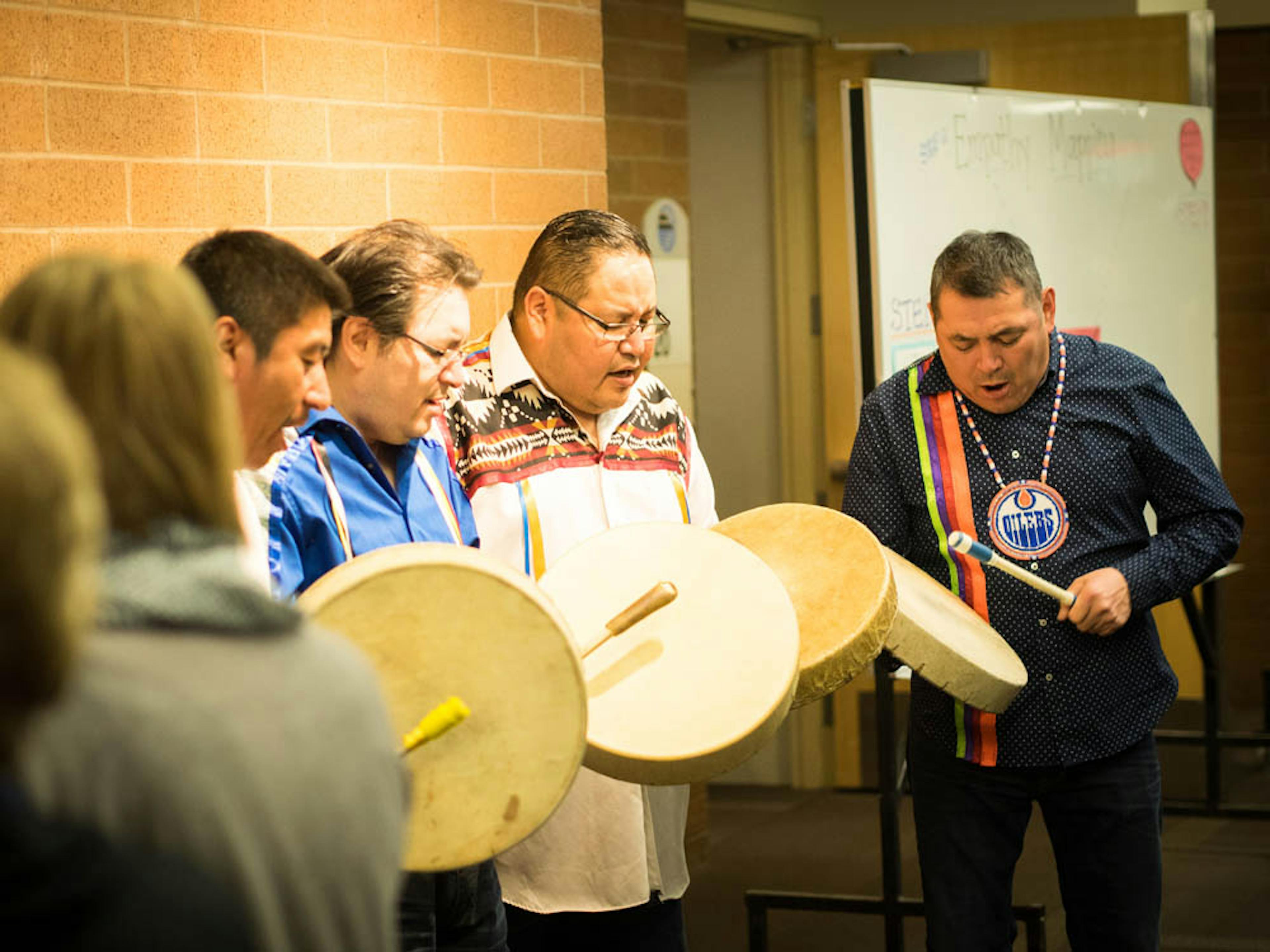 Environmental gathering Indigenous drummers