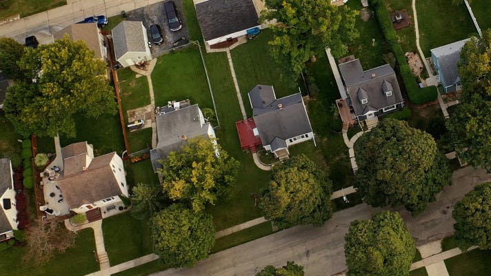 An aerial view of a suburban neighbourhood