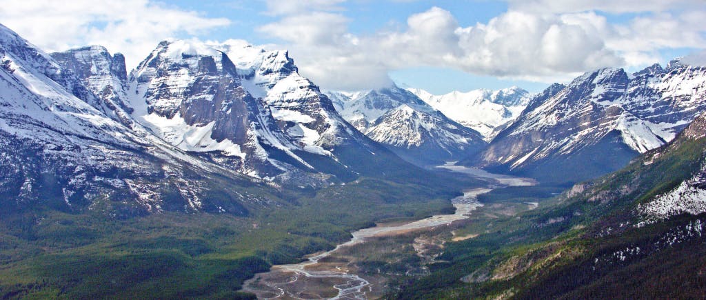 Bird's eye view looking at the Athabasca River