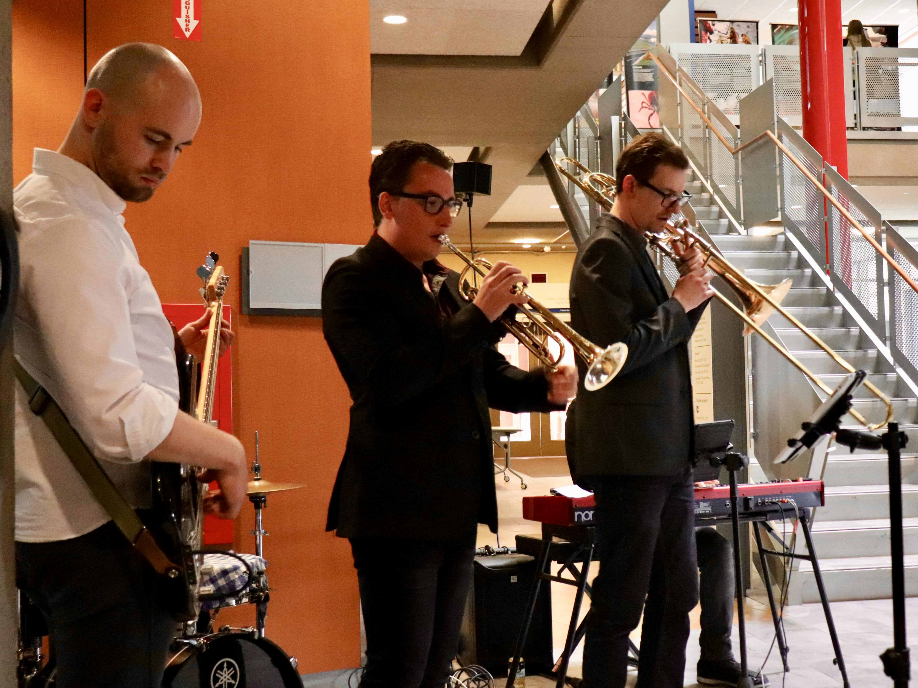 jazz band performing in event foyer