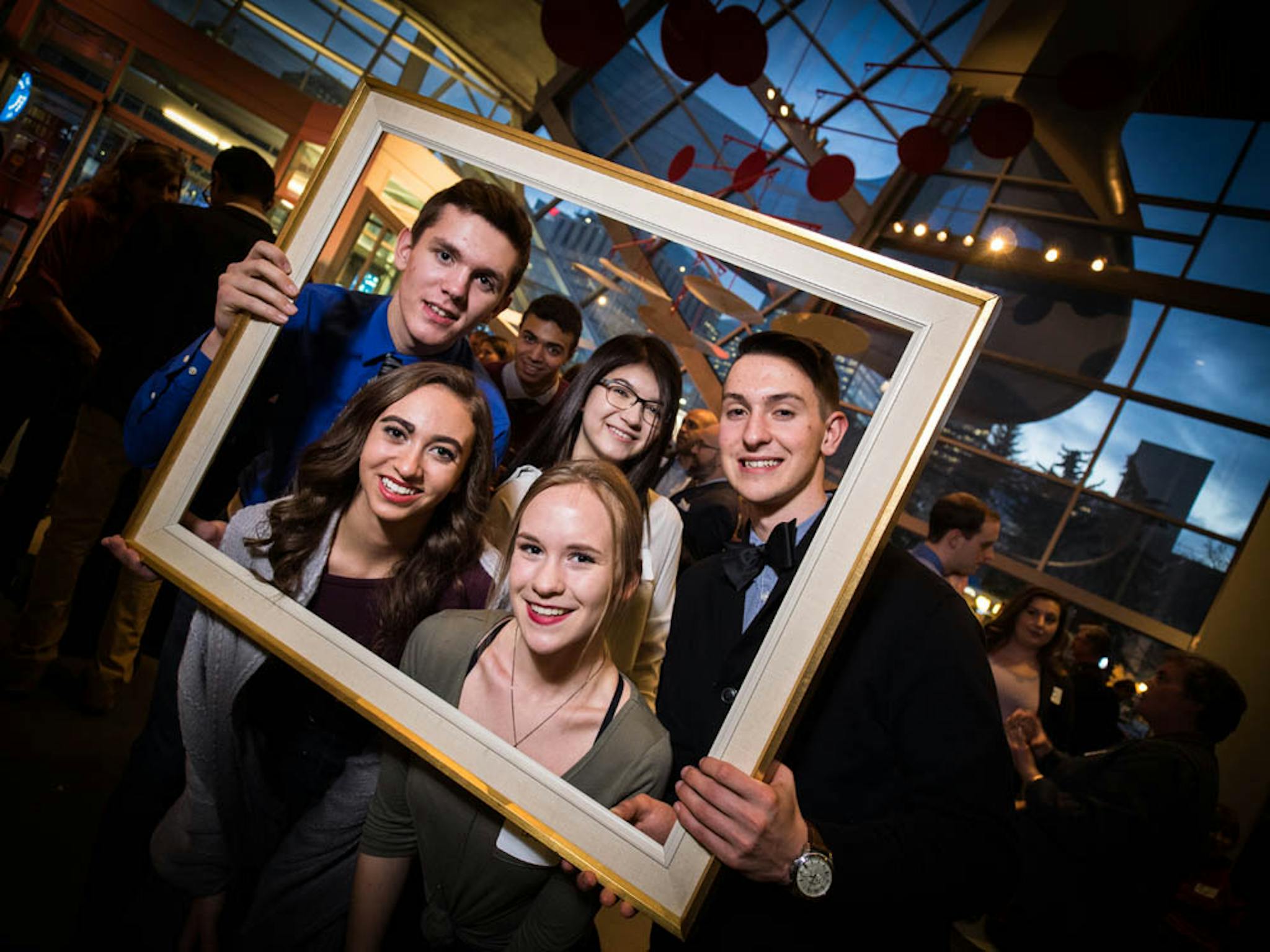 Environmental gathering students in frame