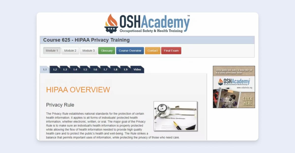 Free HIPPA training - OSHAcademy