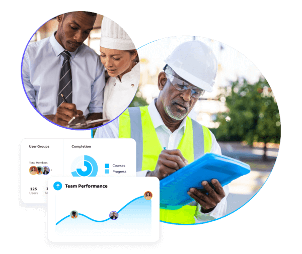 SC Training (formerly EdApp) real-time analytics with images of workers