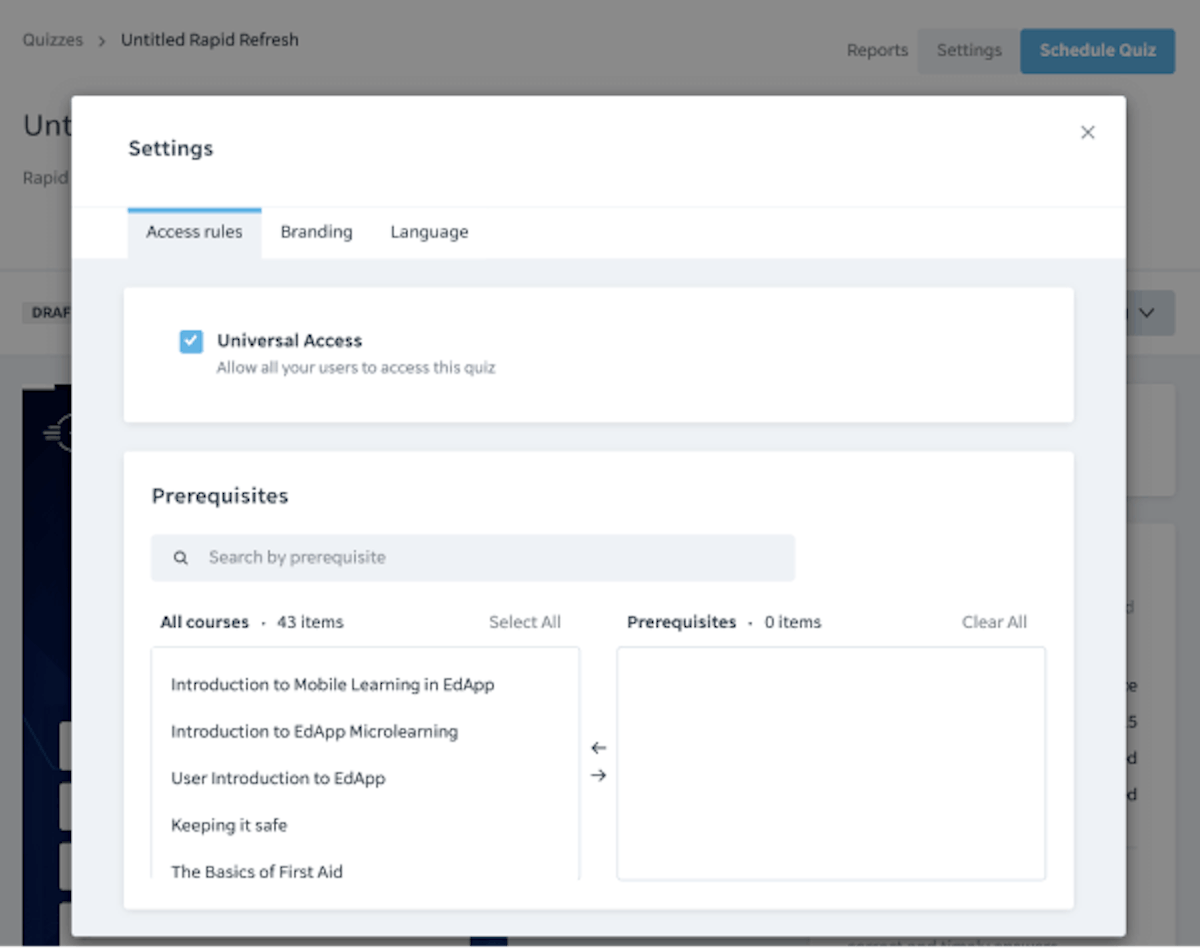 Rapid refresh quiz settings/customizations