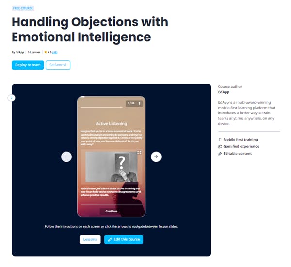 Call center management tip - EdApp Handling Objections with Emotional Intelligence
