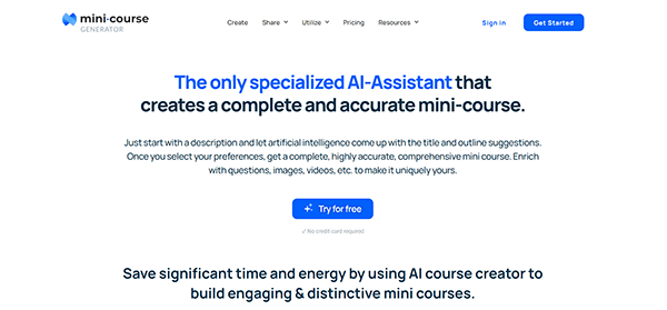 Free artificial intelligence tools for training - Mini Course Generator