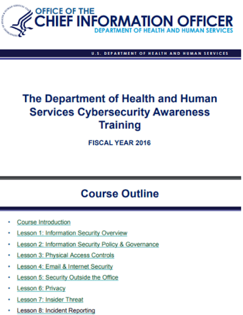 Security awareness training materials  - DHHS Cybersecurity Awareness Training