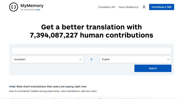 Free AI translation tools - MyMemory