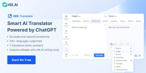 Free AI translation tools - HIX Translate