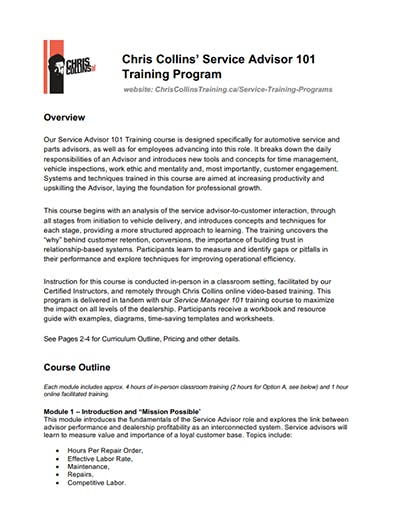 Service advisor Training Manual PDF (Free) | SC Training (formerly ...