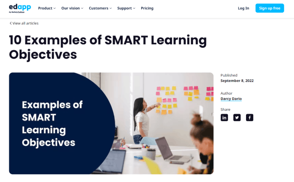 Tips for Training Announcement - EdApp Examples of SMART Learning Objectives