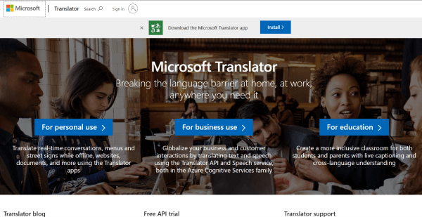 Free AI translation tools - Microsoft Translator