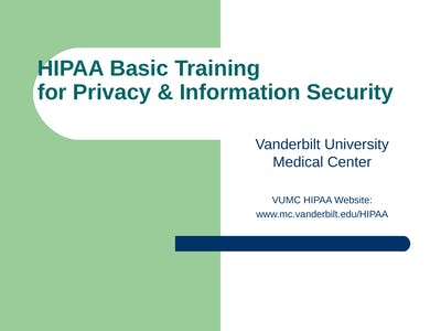 Hipaa Basic Training For Privacy And Security