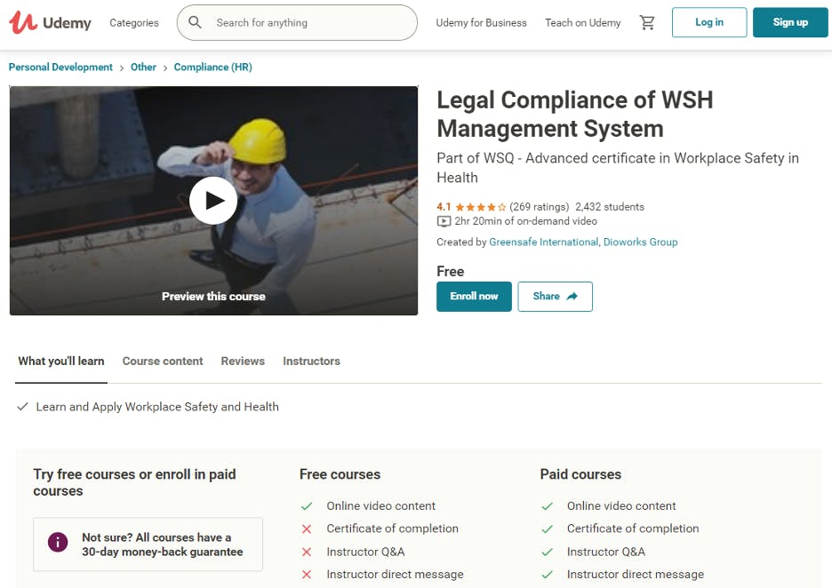 Free Compliance Certification - Legal Compliance of WSH Management System