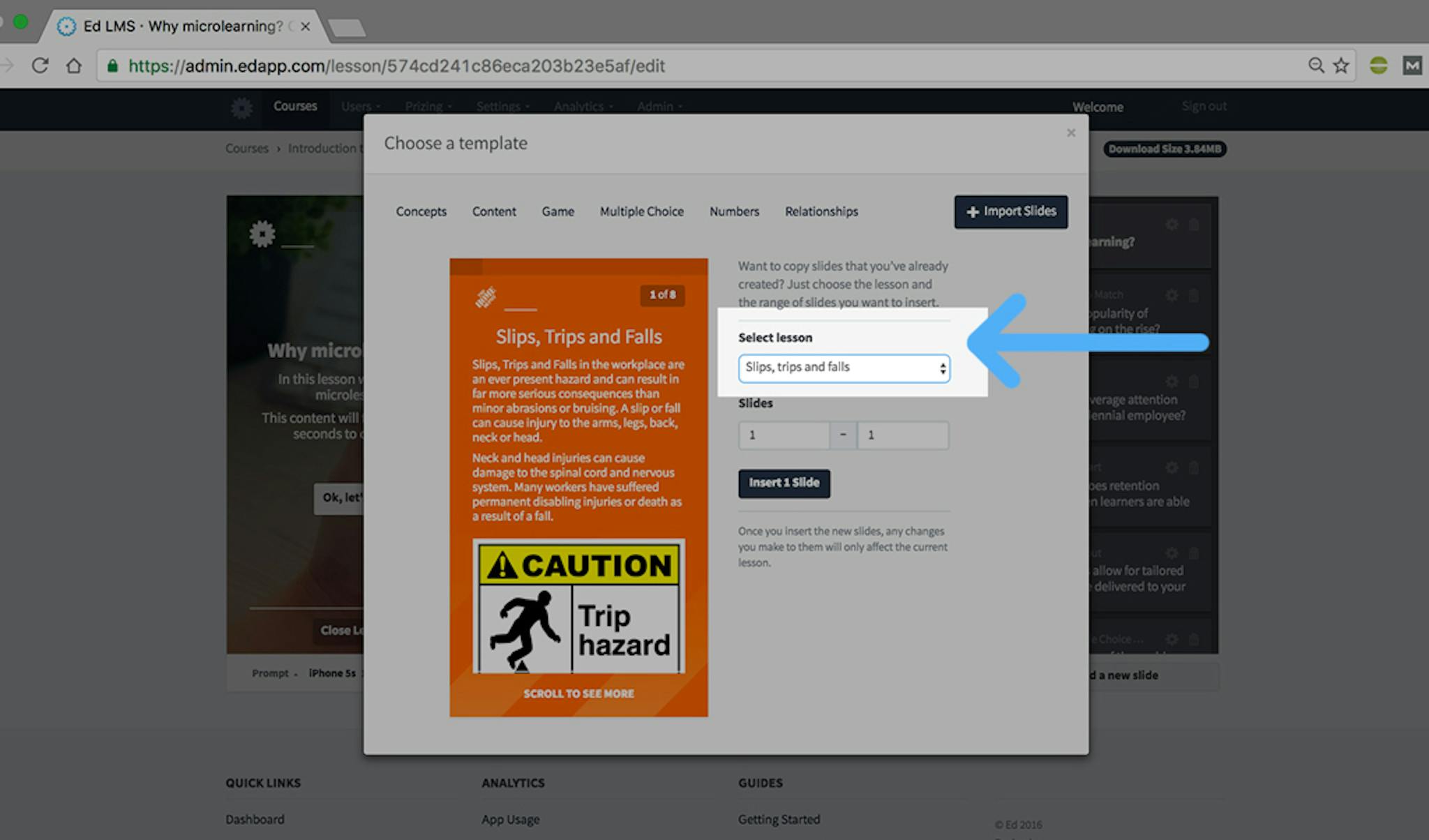 Select a slide to import