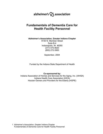 Fundamentals Of Dementia Care For Health Facility Personnel