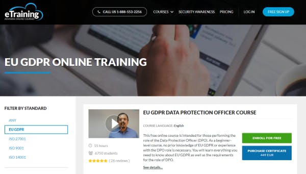 Advisera Data Protection Course - EU GDPR Data Protection Officer Course