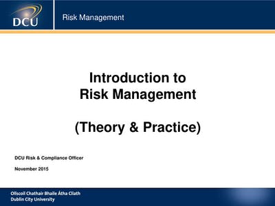 Introduction To Risk Management (theory & Practice)