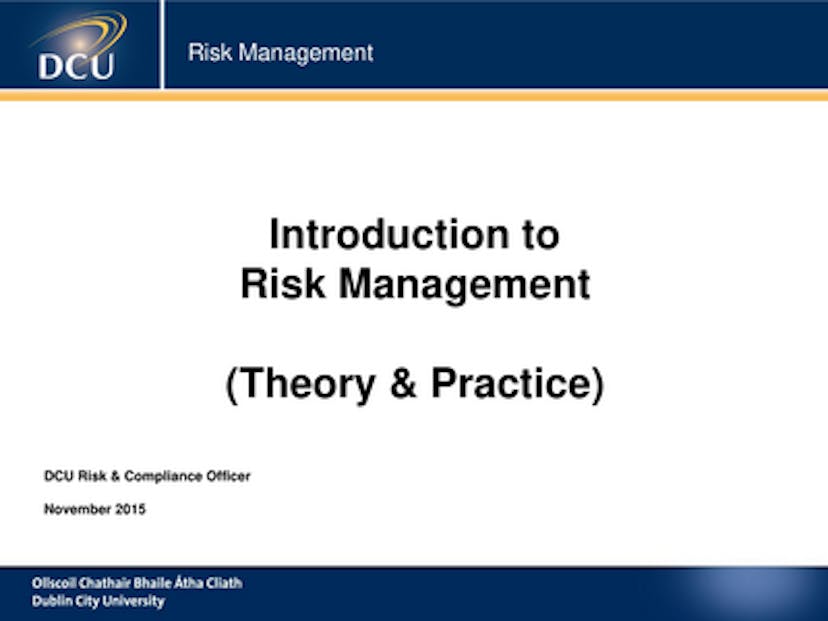 Introduction To Risk Management (theory & Practice)