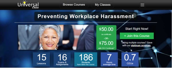 Sexual Training - Preventing Workplace Harassment (Universal Class)