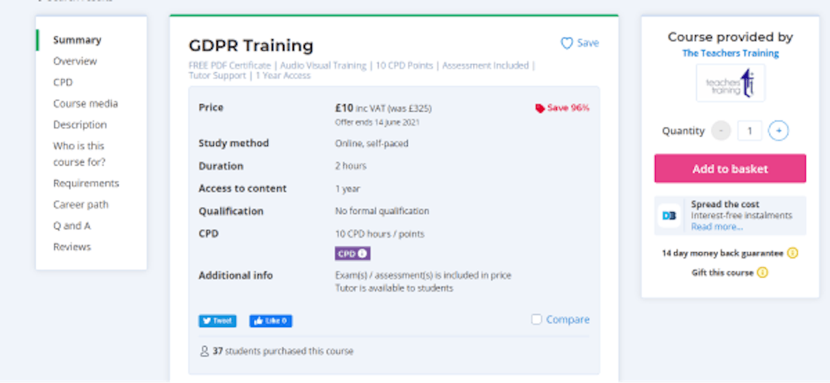 The Teachers Training GDPR Compliance Training Course - Certified GDPR Foundation