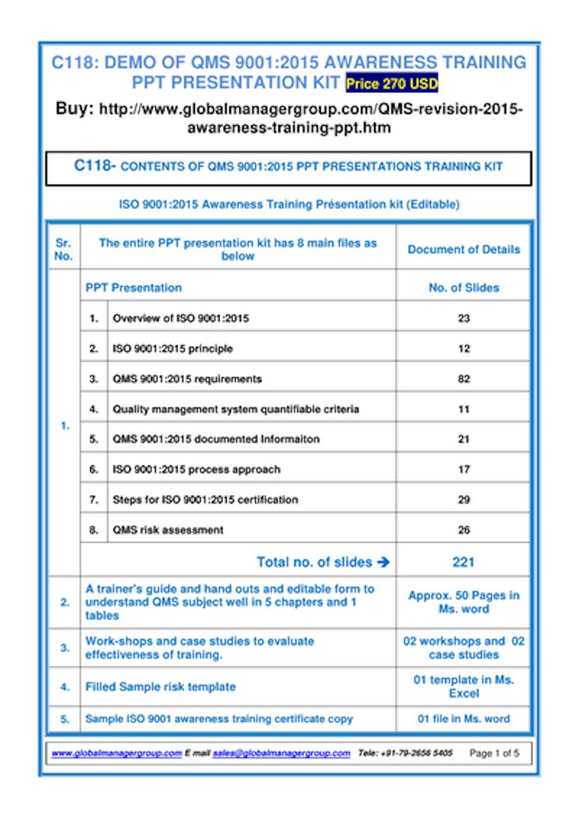 Demo Of Qms 9001:2015 Awareness Training Ppt 